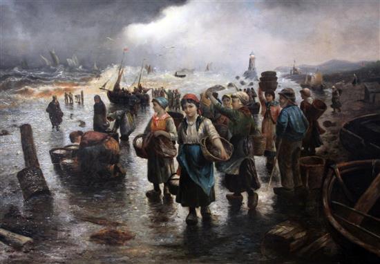 Eugene Joseph Lacroix (1814-1875) Fishermens wives waiting on the shore, 35 x 48.5in.